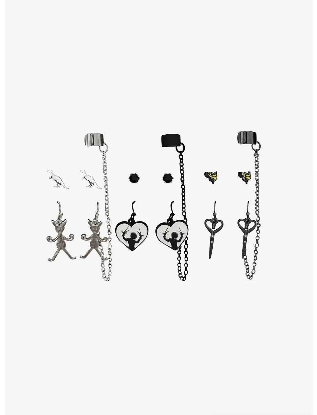 Ensemble de boucles d'oreilles puces et manchettes Edward aux mains d'argent