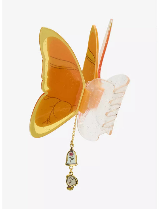 Pince à cheveux papillon La Belle et la Bête avec breloque