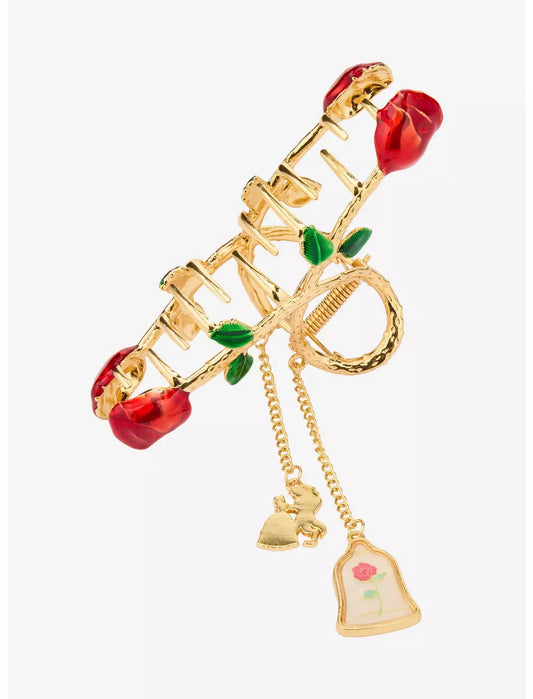 Pince à cheveux Belle et Rose pendante La Belle et la Bête