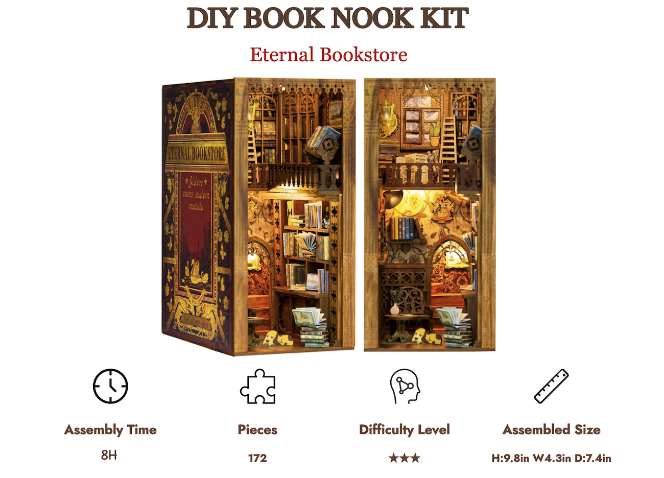 BOOK NOOK KIT - DIY - La Librairie Eternelle - 172pc + Eclairage LED