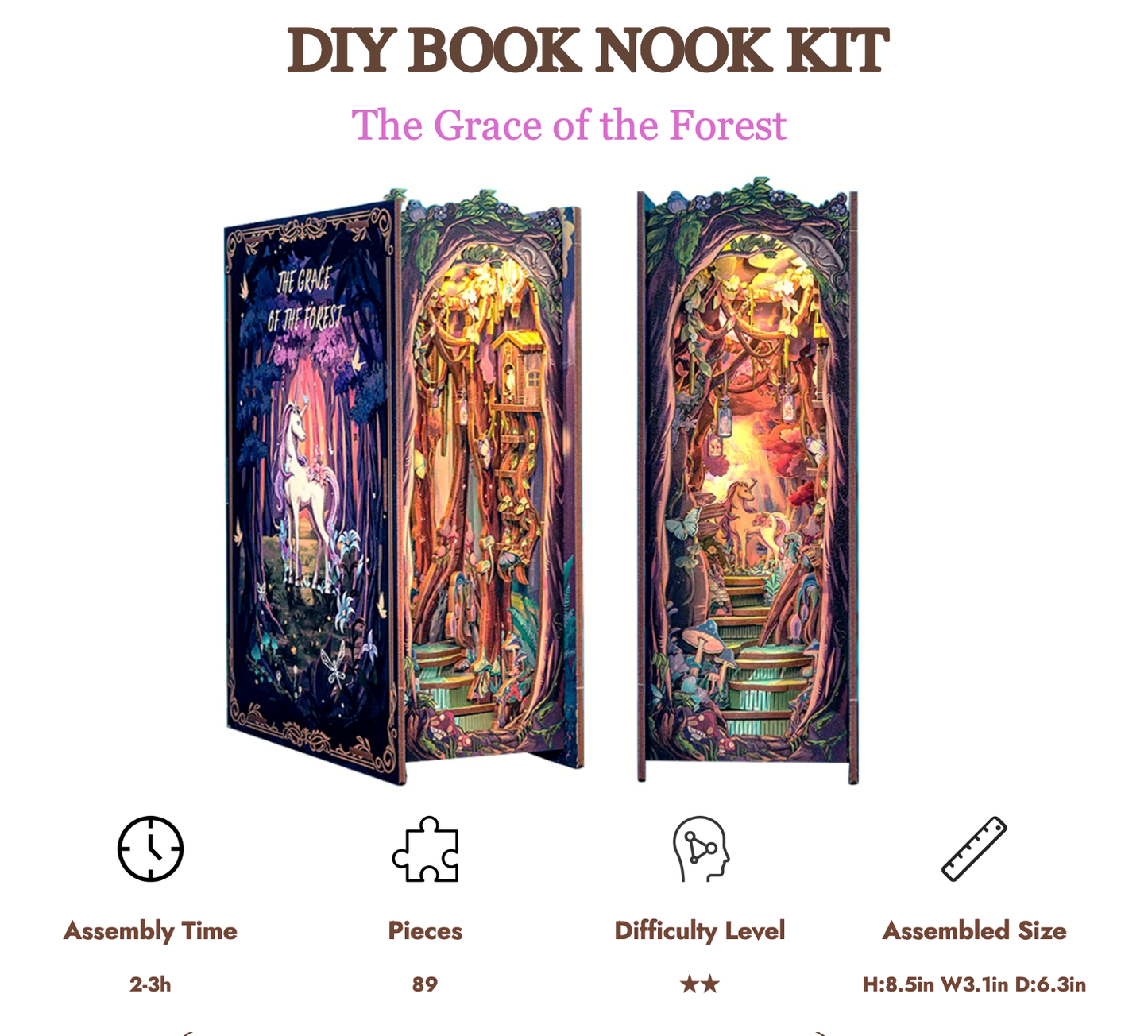 BOOK NOOK KIT - DIY - La Grâce de la Forêt - 89pc + Eclairage LED