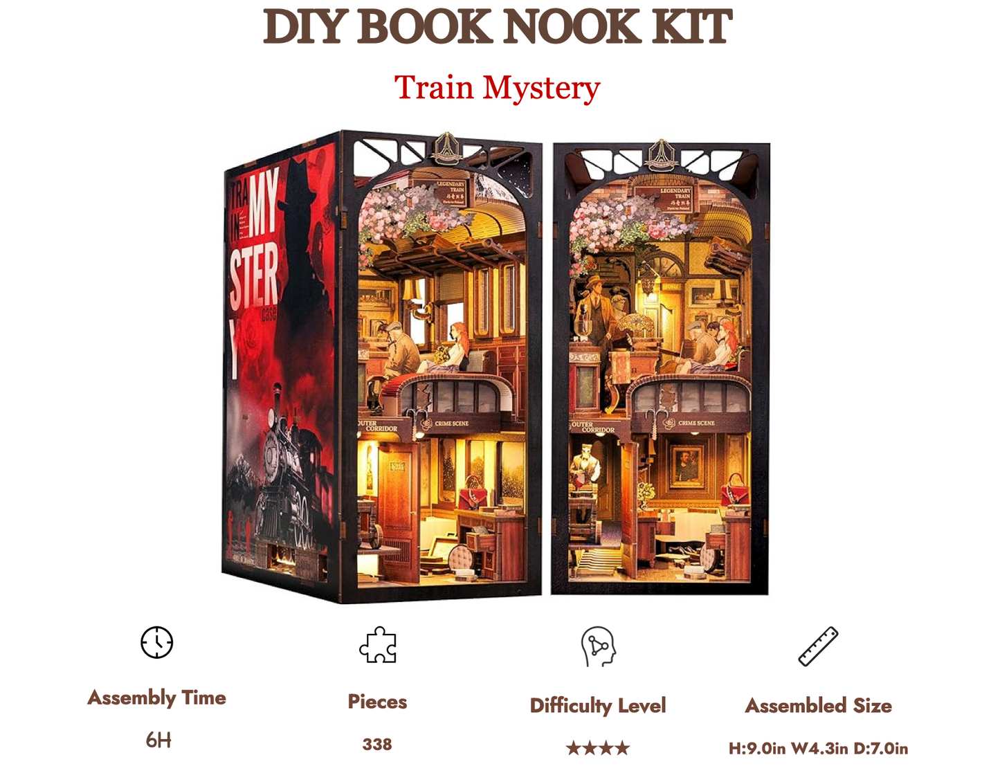 BOOK NOOK KIT - DIY - Le Train Mystère - 338pc + Eclairage LED
