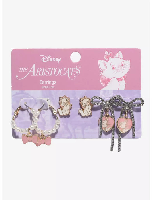 Parure de boucles d'oreilles Les Aristochats Marie Perles et Nœuds