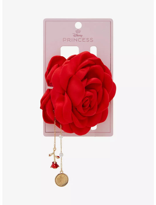 Pince à cheveux en tissu Rose La Belle et la Bête