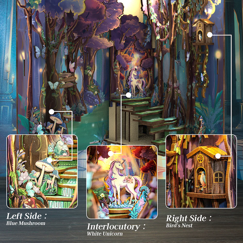 BOOK NOOK KIT - DIY - La Grâce de la Forêt - 89pc + Eclairage LED