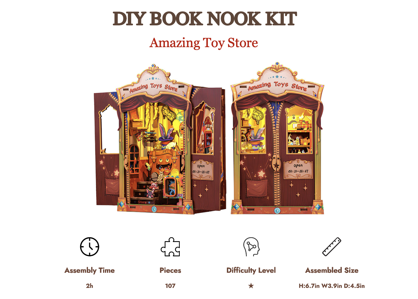 BOOK NOOK KIT - DIY - Magasin de Jouets - 107pc + Eclairage LED